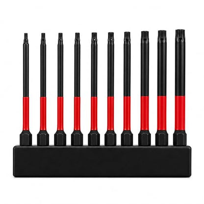 10PCS Security Torx Bit Set TT6-TT40, 4-Inch for Impact Drivers | TT6-TT40 Tamper-Resistant Star Bits, 4 in Long, Magnetic Tips, 1/4 in Hex Shank, Impact-Ready Alloy Steel, Clear Case - size: 4 in