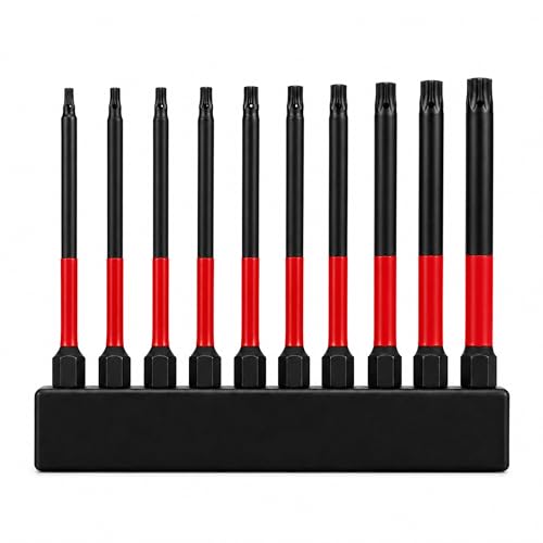 10PCS Security Torx Bit Set TT6-TT40, 4-Inch for Impact Drivers | TT6-TT40 Tamper-Resistant Star Bits, 4 in Long, Magnetic Tips, 1/4 in Hex Shank, Impact-Ready Alloy Steel, Clear Case - size: 4 in