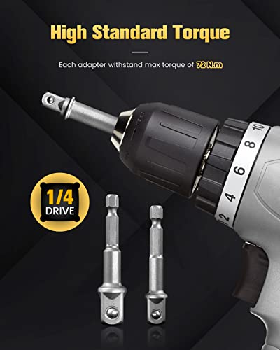 BOEN Impact Grade Socket Adapter Set, 6-PCS Drill Bit Adapter with Bit Holder, Sizes 1/4", 3/8", 1/2", 1/4-Inch SAE Hex Shank, Cr-V, for Cordless Drill & Screwdriver, Power Drill & Driver - size: 6PCS SAE