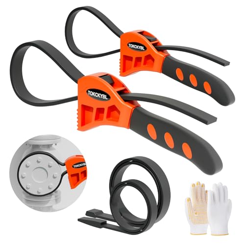 2-Piece Heavy-Duty Strap Wrench Set Upgrade – Adjustable Oil Filter Wrench, Reinforced Rubber - Jar Opener, Plumbing Tool for Shower Heads, Water Filters, Pipes (4" to 6" Diameter)
