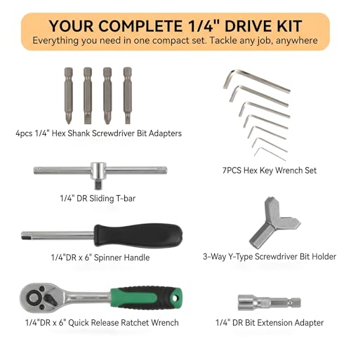 130 Pieces 1/4 Inch Drive Socket Ratchet Wrench Set, Mechanic Tool Set, with Bit Socket Screwdriver Set Metric and Extension Bar for Auto Repairing and Household - color: Silver-130pcs