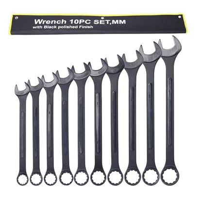 10-piece Jumbo Wrench Set, 34-50mm Large Combination Wrench Set, Metric Black Oxide Finish with Pouch | 34, 36, 38, 41, 42, 44, 45, 46, 48, 50mm sizes, Extra Large Combination Wrench Sets with Pouch (10PC-Metric) - size: 10PC-Metric