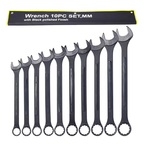 10-piece Jumbo Wrench Set, 34-50mm Large Combination Wrench Set, Metric Black Oxide Finish with Pouch | 34, 36, 38, 41, 42, 44, 45, 46, 48, 50mm sizes, Extra Large Combination Wrench Sets with Pouch (10PC-Metric) - size: 10PC-Metric