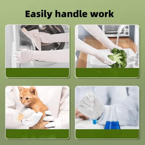 16 inch Nitrile Disposable Gloves Long Sleeved Blue 6Mil Durable Waterproof Latex Free Cleaning Dishwashing 50PCS - color: White, size: Large