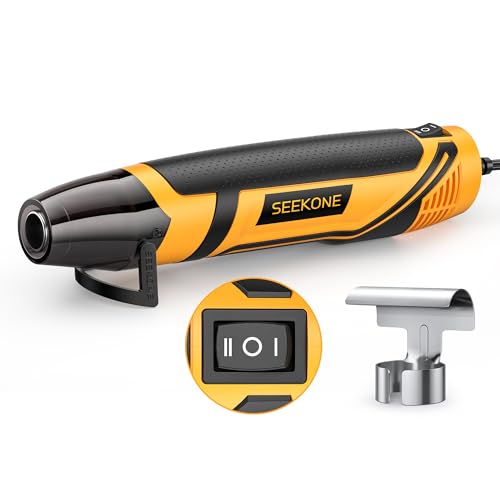 SEEKONE Mini Heat Gun, 350W 2-Temp Settings 500℉ & 842℉（260℃& 450℃） Fast Heat Hot Air Gun Tool with Reflector Nozzle and 4.9Ft Long Cable Overload Protection for Crafting, Vinyl Wrap and Shrink Tubing - color: Yellow