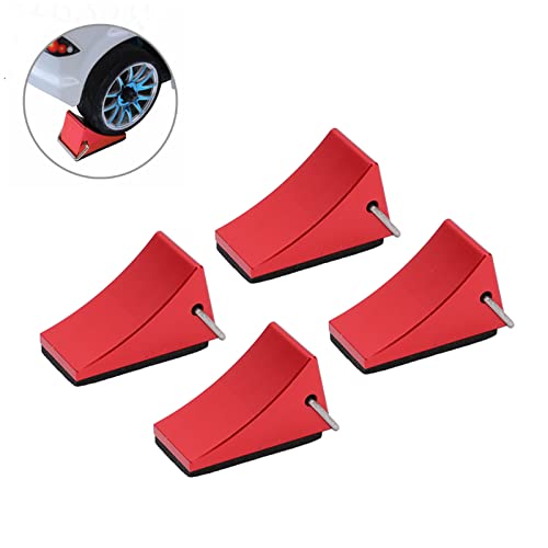4PCS RC Model Car Wheel Chock, Aluminum Alloy RC Wheel Chock with Anti - Slip Bottom, Durable Tire Stopper for Gen8 Axial SCX10 and Universal RC Cars (Red) - color: Red