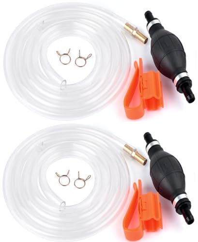 KATUMO 15MM Siphon Pump for Gasoline, Oil, Diesel, Water | 2PCS, Faster Liquid Flow, Higher Transfer Efficiency, 4 Premium PVC Hoses, Thickened Durable Rubber Pump Bulb - color: Black + White