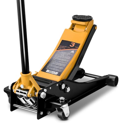 Auto Dynasty 3 Ton Low Profile Floor Jack, Heavy Duty Steel Hydraulic Car Jack with Dual Pistons Quick Lift Pump, Hydraulic Racing Floor Jack, Lifting Range 3" to 20", Orange - color: Orange, size: 3T Dual Pump