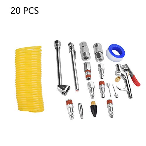 Hilitand 20Pcs Air Compressor Fittings Kit with Air Blow Tool 25ft Hose Quick Coupler for Auto Repair Workshop Cleaning