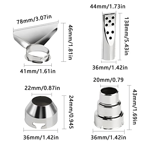 8 Pcs Heat Gun Nozzle Attachments, 35-42mm Stainless Steel Heat Gun Nozzles Kits Shrink Wrap Hot Air Gun Accessories Tools Kit (8 piece set)