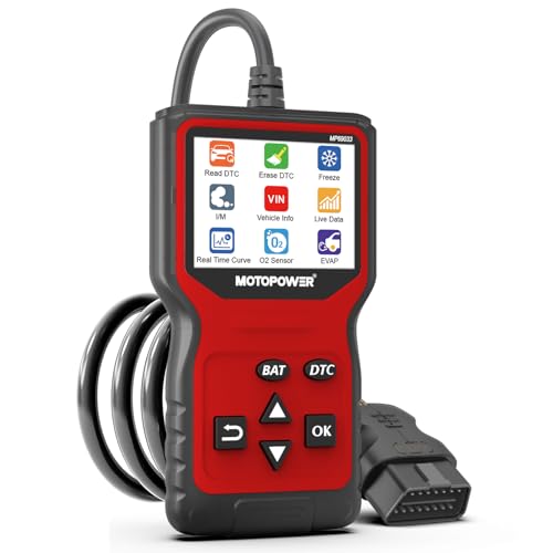 MOTOPOWER MP69033 Pro OBD2 Scanner Code Reader Check Engine Fault Light Diagnostic Scan Tool with Battery Tester - color: b) Red
