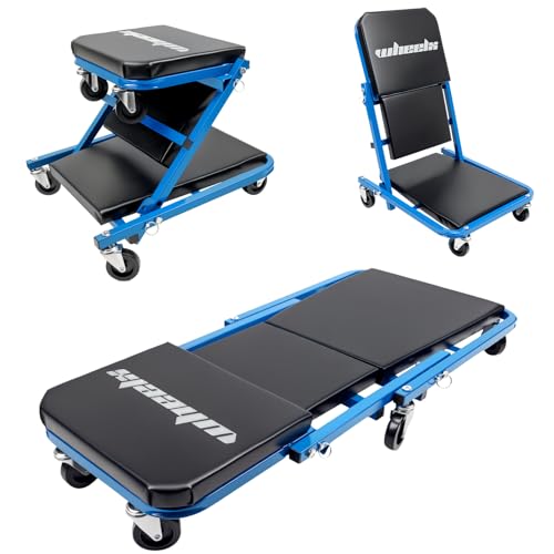 Mechanic Creeper 36 inches 3-in-1 Mode Z Seat 340lbs Capacity, Foldable Garage Adjustable Rolling Folding with 6pcs Wheels Roller, Lay Down Sit Lean Back, Under Car Auto Repair, Blue, Man Gift - color: Blue