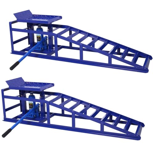Hydraulic Car Ramps 2 Pack, 10000 lbs Heavy Duty Steel Vehicle Ramps with Adjustable Lift 9.8"-15", Low Profile Auto Service Ramps for Oil Change, Truck, Garage Repair,Blue - color: Blue