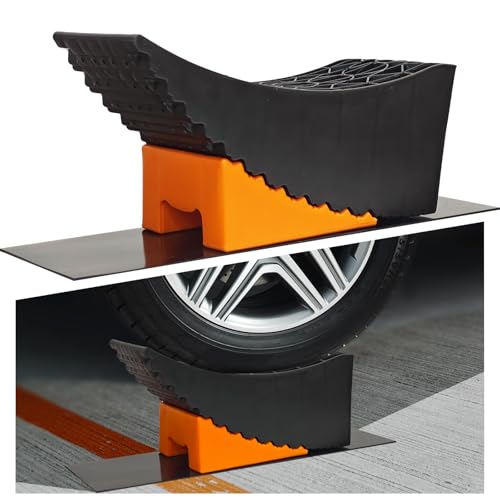 Raised Tire Change Ramp,Large RV Camper Levelers with 6" Lift, Dual Axle Tandem Wheel AidCurved Design for Tire Change of RV/Camper/Travel Trailer with Chocks, Anti-Slip Mats, Carrying Bag,(1 Pack)