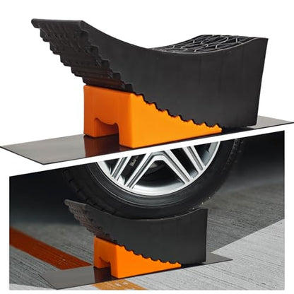 Raised Tire Change Ramp,Large RV Camper Levelers with 6" Lift, Dual Axle Tandem Wheel AidCurved Design for Tire Change of RV/Camper/Travel Trailer with Chocks, Anti-Slip Mats, Carrying Bag,(1 Pack)