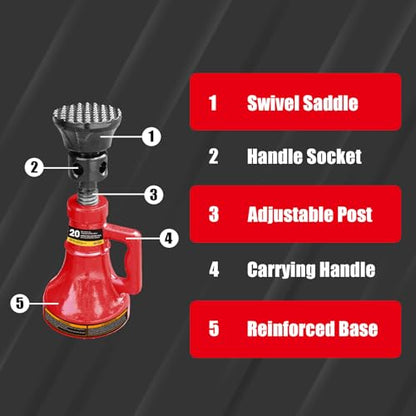 Jack Boss 20 Ton (40,000 LBs) Professional Car Support Screw Jack for House Construction Bridge Stabilization, Red - size: 20 TON