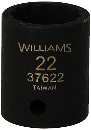 Williams 37622 1/2-Inch Drive 22mm Standard Impact Socket, 12-Point
