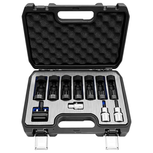 11Pcs Strut Nut Socket 16mm 17mm 18mm 19mm 21mm 22mm 24mm with Suspension Strut Knuckle Spreader 5.0 – 10.5 mm Tool with12 Point 1/2" Drive Suspension Strut Spreader Socket, Shock Absorber Tool - size: 11 Pcs