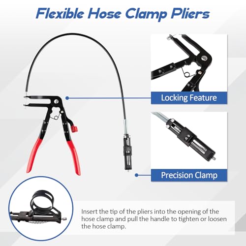 9PCS Hose Clamp Pliers Set, Hose Clamp Removal Tool for Automotive | Flexible Removing Clamps Pliers Automotive for Coolant Radiator Heater and Water Hose
