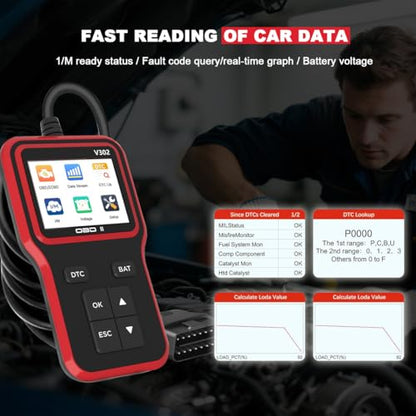 Car OBD2 Scanner Diagnostic Tool, Professional Auto OBD II Check Engine Fault Code Reader with Reset, Vehicles Live Data Scan Tester, Universal for SUV, Sedan, Truck