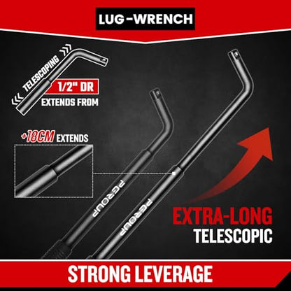 zhax Telescoping Lug Wrench, Extended Lug Wheel Wrench with 19mm(3/4") and 21mm(13/16”) CR-V Steel Sockets, Tire Repair Tools for Car, Truck & Van