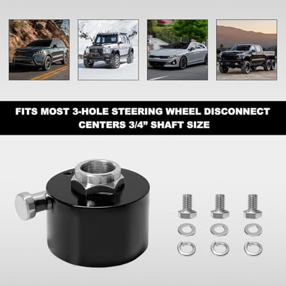 Steering Wheel Quick Release Disconnect Hub, Aluminum Alloy Steering Wheel Hub Adapter with 3/4" Shaft, 360° Fast Disassembly Steering Wheel Hub Connector with Bolts Washers