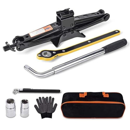 2 Ton Scissor Jack, Portable Car Jack with Lug Wrench, Tire Changing Tool Kit for Sedan SUVs Emergency Flat Tire Repair