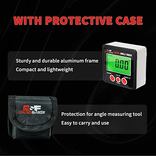 S&F STEAD & FAST Digital Angle Finder Magnetic with Case & Backlit LCD | Self-inverting display, ±0.2° accuracy, Absolute & Relative, Hold & Zero, Auto-off, IP54, for Woodworking & Construction - color: Black