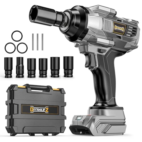 DIYtoolifz 1500Nm Cordless Impact Wrench 1/2" Compatible with Dewalt 20V | 1110 Ft-Lbs Brushless Motor; 3-Speed; 6 Pcs Sockets & Storage Case; For Tire Removal, Rusted Bolts & Heavy Equipment - color: Grey - 1110 Ft-lbs & Sockets