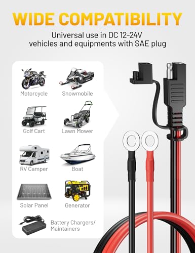 Oyviny 2.5FT 12AWG SAE Battery Connector Extension Cable with 10A 15A 20A 25A Fuses, UL Certified SAE to O Ring Terminal Quick Disconnect Harness for Trickle Charger Motorcycle Solar Panel Generator - size: 12AWG 2.5FT-1PCS