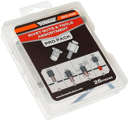 Dorman 963-998 Rivet Nuts and Hand Tool Kit - Metric M5, M6, M8 (Tray Contains 26 Pieces)