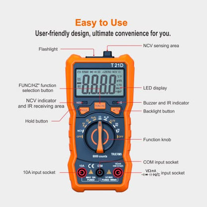 Auto-Ranging Digital Multimeter, TRMS 6000 Counts AC DC Voltmeter Ohm Volt Amp Meter, Electrical Multimeter Tester with NCV, Measure Capacitance Current Resistance Temp Continuity Diode Duty Cycle - style: up to 600V/10A