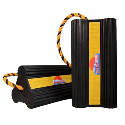 Goshen Sun-Heavy Duty Rubber Wheel Chocks with Reflective Strips,2 Pieces(8.25x4.5x4 Inch),All-Weather, Non-Slip,Wear-Resistant & Portable Parking Security for Airplan, RV, Trailer (1-Pair, Yellow) - color: 1-Pair Yellow