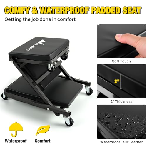 Nilight 36" Z Creeper - 2-in-1 Folding Rolling Mechanic Seat, 36 inches Adjustable Lay-Down or Sit Garage Chair, 300 lbs Capacity, Grey Black - color: Black
