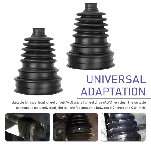 2PCS CV Boot Repair Kit, High-temperature Resistant Axle Boot with 4 Stainless Steel Clamps & 6 Cable Ties, Leakproof Vehicle Drive Shaft Cover, for Most 19mm to 24mm Shaft Vehicles (Black)