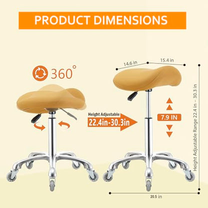 Saddle Stool Chair with Wheels,Ergonomic Swivel Rolling Height Adjustable for Salon Beauty Clinic Dentist Tattoo Home Office - color: Camel, size: No Backrest