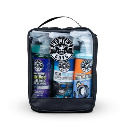 Chemical Guys, Raging Rhino Exterior, Interior & Tire Shine Kit | All-in-one exterior spray, interior cleaner, tire shine, microfiber towels and applicators in a storage bag, giftable set - size: 17.33 Fl Oz (Pack of 3), style: Quick Detailing Kit With Ba