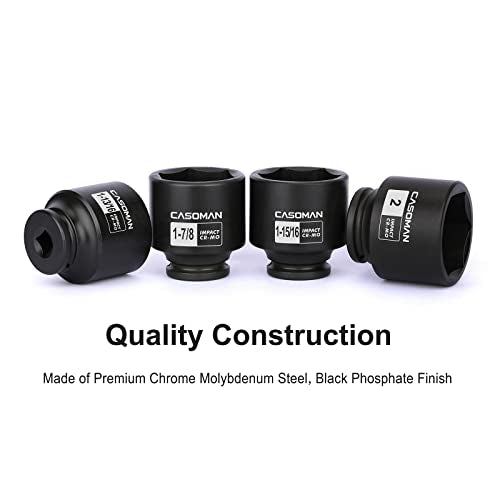 CASOMAN 1/2'' Drive Spindle Axle Nut Impact Socket Set, 6 Point, CR-MO,1-13/16, 1-7/8, 1-15/16, 2 inch, 4PC 1/2-Inch Impact Socket Set, Heavy Duty Use In Removing And Installing Axle Nuts - size: 4PCS(1-13/16 Inch - 2 Inch), style: Shallow