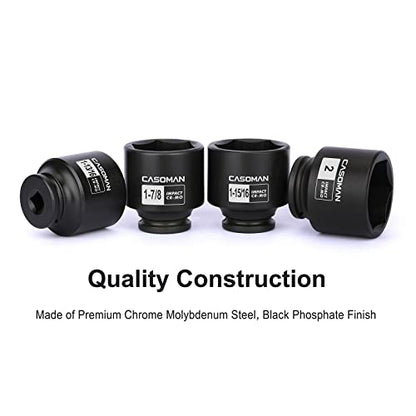 CASOMAN 1/2'' Drive Spindle Axle Nut Impact Socket Set, 6 Point, CR-MO,1-13/16, 1-7/8, 1-15/16, 2 inch, 4PC 1/2-Inch Impact Socket Set, Heavy Duty Use In Removing And Installing Axle Nuts - size: 4PCS(1-13/16 Inch - 2 Inch), style: Shallow