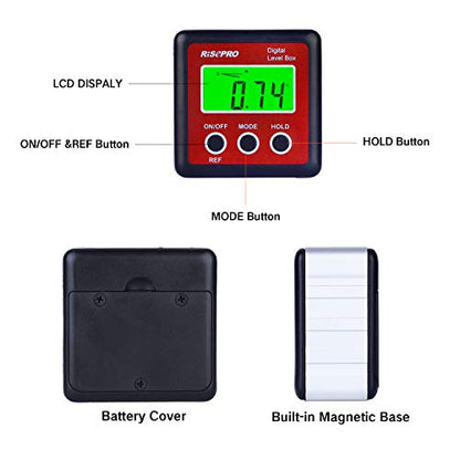 Digital Level Box Angle Gauge Protractor Inclinometer Bevel Box with Magnet Base & Large LCD Backlight, Calculating for Carpentry, Building, Masonry, Automobile - color: Red