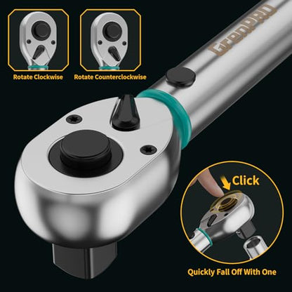 GRENPRO 1/2" Drive Click Torque Wrench 10–150 Ft.Lb – Dual-Direction Adjustable with Dual Range Scales, 72-Tooth Precision Ratchet, ±3% Accuracy – for Bike, Motorcycle, Car Repair & DIY Maintenance - size: 1/2inch 10-150 Ft.Lb