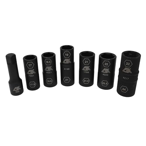 CTA Tools 7307 7 Pc. Flip Socket Set - Removal of Inflated, Warped and Mangled Chrome-Cap Style Lug Nuts - size: 7pc Set-17mmX17.5mm-27mmX27.5mm-1/2" Drive Ext