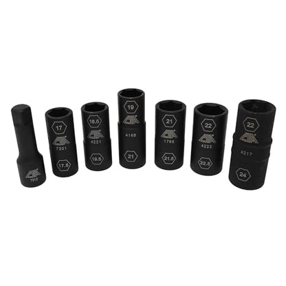 CTA Tools 7307 7 Pc. Flip Socket Set - Removal of Inflated, Warped and Mangled Chrome-Cap Style Lug Nuts - size: 7pc Set-17mmX17.5mm-27mmX27.5mm-1/2" Drive Ext