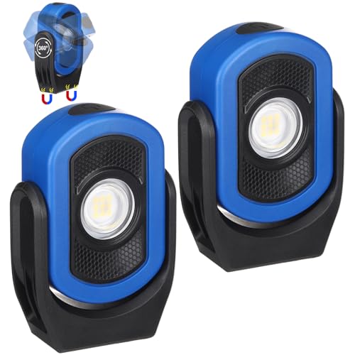 Retisee 2 Pack 780 Lumens Magnetic Work Light USB Rechargeable LED Flashlight Portable Mechanic Light for Car Repair Emergency Lighting Mechanics Workshop Inspection(Blue-2pk) - color: Blue-2pk, size: 780 Lumens