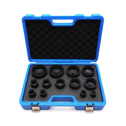 13pcs Grooved Lock Nut Socket Set with Internal Teeth, Spindle Nuts Socket Kit Ball Joints Axle Locknut Remove Install Locking Hub Socket for KM KML HM HML HMLL Groove Nut with 1/2'' KM0-KM12 - size: Internal Teeth