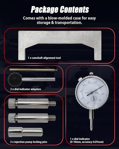Fuel Injection Pump Timing Gauge Kit, 7 Pcs Static Adjustment Adapter Tool Set, 0-10mm Fuel Injection Pump Dial Indicator for Engines