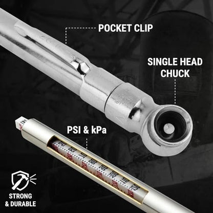 Milton S-921 Pencil Tire Pressure Gauge, Passenger Car, With Built-in Deflator Valve, Durable Plated Brass, Pressure Measured In PSI & kPa - size: Single