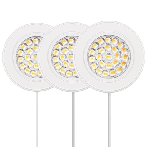 GETINLIGHT 2.5" Wide 3000K Dimmable LED Puck Lights Kit, Plug-in Installation with Recessed or Surface Mounted, White Finish Over Metal Construction, Set of 3, IN-0113-3-WH - color: White