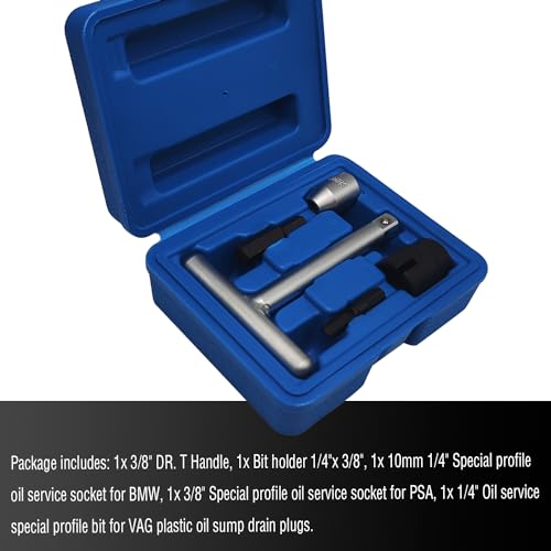 5Pcs 1/4" & 3/8" Oil Service Set for Plastic Oil Drain Screws Disassembly kit, T-handle Oil Drain Screws Removal Tool Kit, Oil Drain Screws Remover