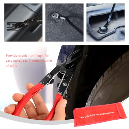 3 PCS Auto Clip Pliers Set and Fastener Remover, Car Trim Removal Tool Pry Tool Kit with Storage Bag, Door Panel Upholstery Fastener Rivet Remover Kit, Car Accessories (Red) - color: Red